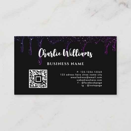 Zwart uitstrijken Glitter QR-code Voeg je eigen Af Visitekaartje (Achterkant)