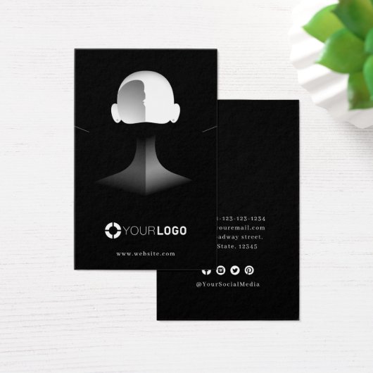 zwart uniek portret aangepast logo oorscherm visitekaartje (Bureau)