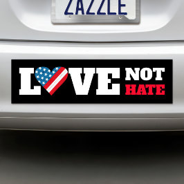 Zwart USA Vlag Hart Liefde Niet Haat Bold Rustiek Bumpersticker