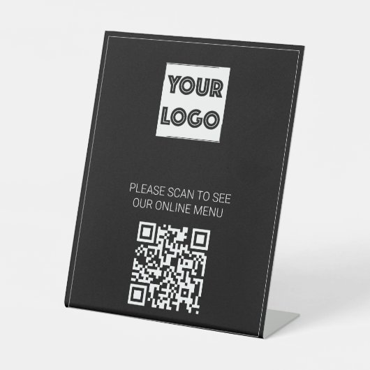 Zwart uw logo aangepaste zakelijke QR-code menu Reclamebord Met Voetstuk (Voorkant)