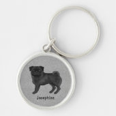 Zwart vacht kleur Pug Mops Hondenras met een naam Sleutelhanger (Voorkant)