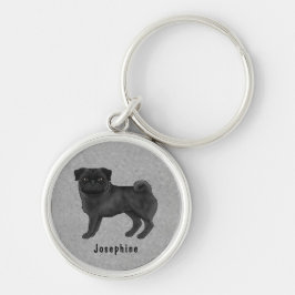 Zwart vacht kleur Pug Mops Hondenras met een naam Sleutelhanger