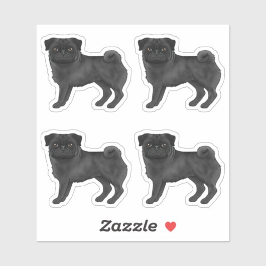 Zwart vacht kleur Pug Mops Schattige Dog Illustrat Sticker (Vel)