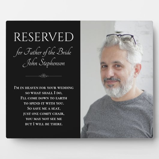 Zwart Vader van Bruid Foto Memorial Bruiloft Fotoplaat (Voorkant)