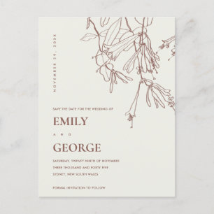 ZWART VAN WITTE LIJN DIE FLORAL SLEEP DE DATUM AANKONDIGINGSKAART