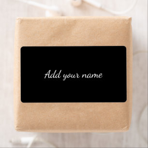 Zwart vast add naam tekstbericht hier werpen kusse etiket