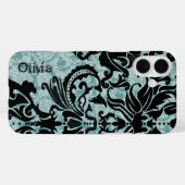 Zwart Vector Damask  Blauw Case-Mate iPhone Case (Achterkant (horizontaal))