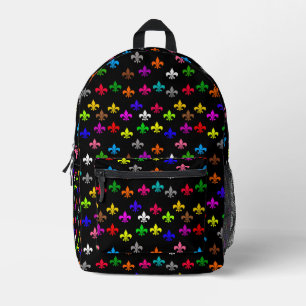 Zwart Veelkleurig Fleur-de-lis Patroonontwerp Bedrukte Rugzak