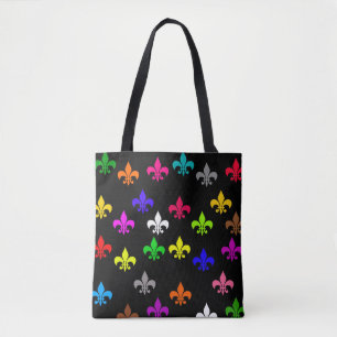 Zwart Veelkleurig Fleur-de-lis Patroonontwerp Tote Bag