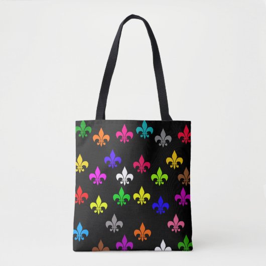Zwart Veelkleurig Fleur-de-lis Patroonontwerp Tote Bag (Voorkant)