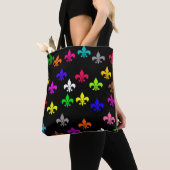 Zwart Veelkleurig Fleur-de-lis Patroonontwerp Tote Bag (Dichtbij)
