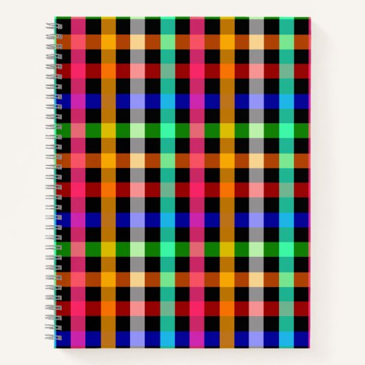 Zwart veelkleurig Gingham Plaid Pattern Design Notitieboek (Voorkant)