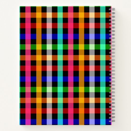 Zwart veelkleurig Gingham Plaid Pattern Design Notitieboek (Achterkant)
