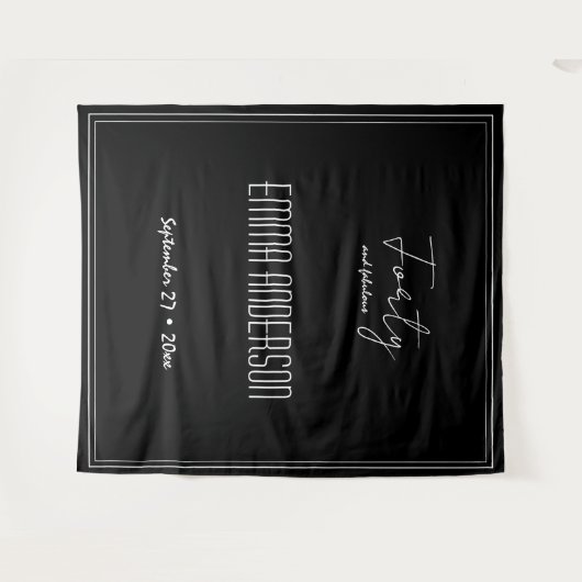 Zwart Veertig en fantastische persoonlijke tekst A Wandkleed (Voorkant (horizontaal))