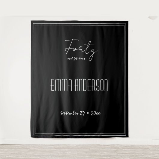 Zwart Veertig en fantastische persoonlijke tekst A Wandkleed (Voorkant)