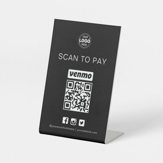 Zwart Venmo QR-codeteken Scannen naar betalen Reclamebord Met Voetstuk (Voorkant)