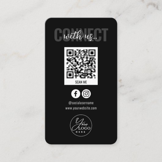 Zwart Verbind met ons Social Media QR Code Visitekaartje (Voorkant)