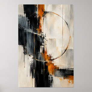 Zwart Verbrand Oranje Cirkel Abstracte Wandkunst Poster