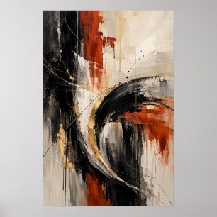 Zwart Verbrand Oranje Expressief Abstracte Penseel Poster