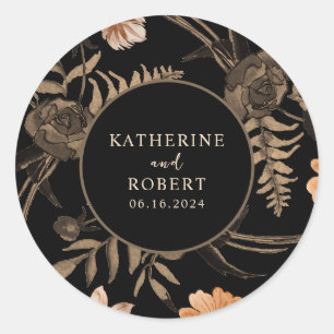 Zwart Verbrande sinaasappels terracotta bloemenher Ronde Sticker