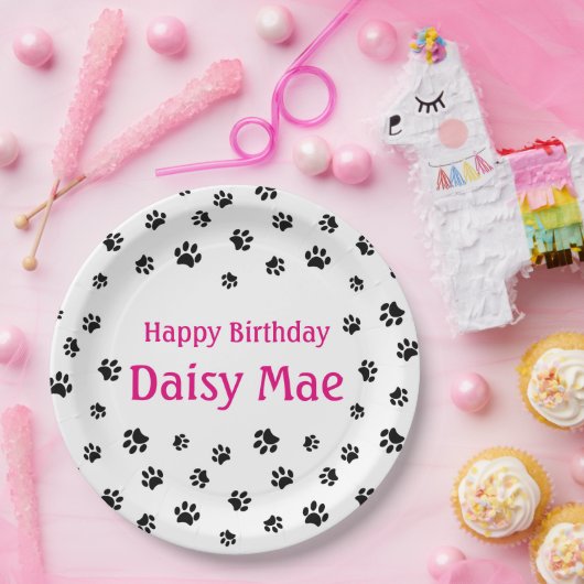 Zwart verf drukt Roze Aangepast huisnummer Papieren Bordje (Feest)