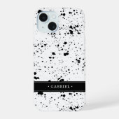 Zwart verf splatter patroon | Jouw namen toevoegen iPhone 15 Case (Achterkant)