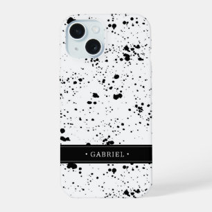 Zwart verf splatter patroon Jouw namen toevoegen iPhone 15 Case