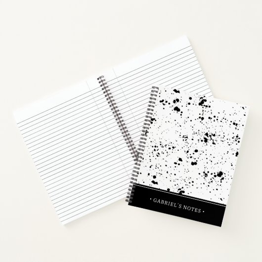 Zwart verf splatter patroon | Jouw namen toevoegen Notitieboek (Binnen)