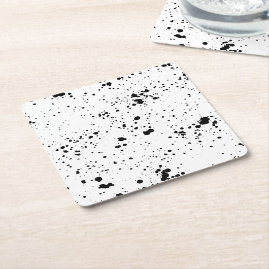 Zwart verf splatter patroon kartonnen onderzetters (Schuin)