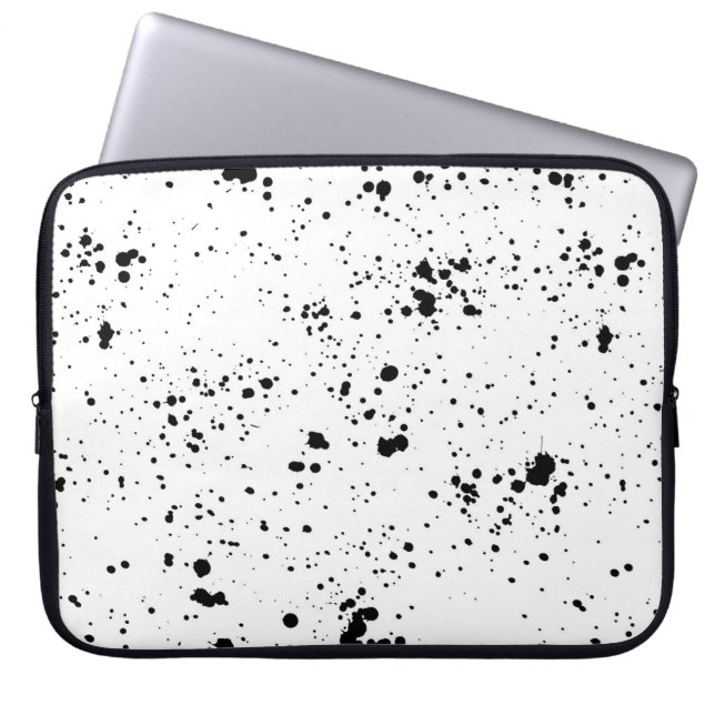 Zwart verf splatter patroon laptop sleeve (Voorkant)