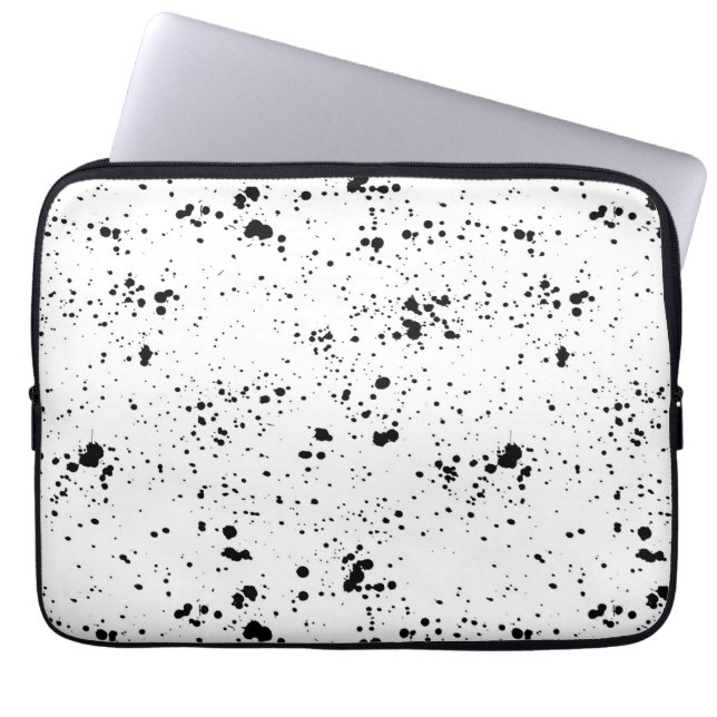 Zwart verf splatter patroon laptop sleeve (Voorkant)