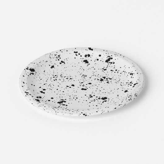 Zwart verf splatter patroon papieren bordje (Gekanteld)