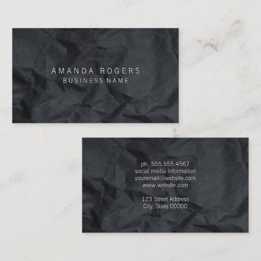 Zwart verfijnd papier visitekaartje (Voorkant / Achterkant)