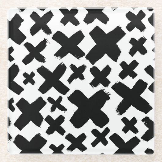 Zwart verfspatroon glazen onderzetter (Voorkant)