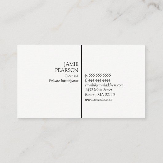 Zwart vergrootglas Patroon Privé rechercheur Visitekaartje (Achterkant)