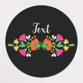 Zwart Verjaardag Bloem Fiesta Mexicaanse Borduurwe Labels (Design 1)