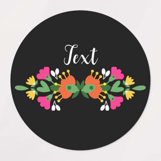 Zwart Verjaardag Bloem Fiesta Mexicaanse Borduurwe Labels (Design 1)