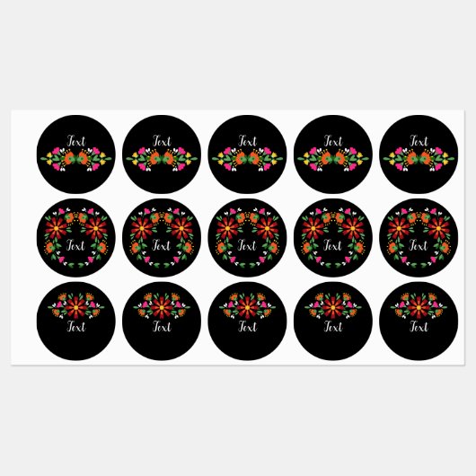 Zwart Verjaardag Bloem Fiesta Mexicaanse Borduurwe Labels (Vel)