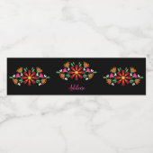 Zwart Verjaardag Bloem Fiesta Mexicaanse Borduurwe Waterfles Etiket (Enkel label)