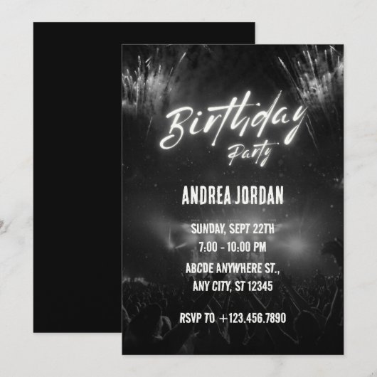 Zwart verjaardagsfeestje kaart (Voorkant / Achterkant)