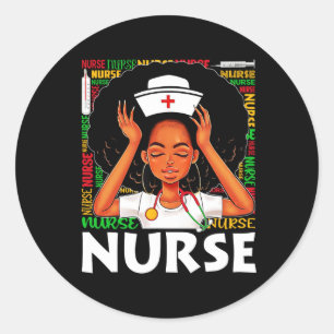 Zwart Verpleegster Afro Vrouw Juneteenth Zwart Ges Ronde Sticker