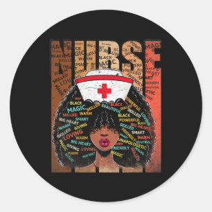 Zwart Verpleegster Vrouw Afro Melanine Zwart Hist Ronde Sticker