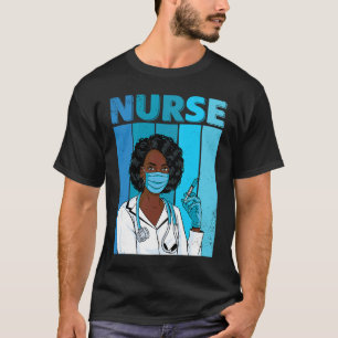 Zwart Verpleegstersuniform Gezichtsmasker Afro Afr T-shirt