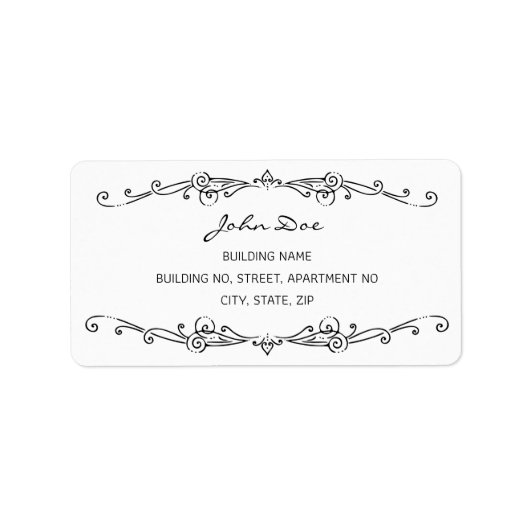 Zwart  versierend Lijst grensadres Etiket (Voorkant)