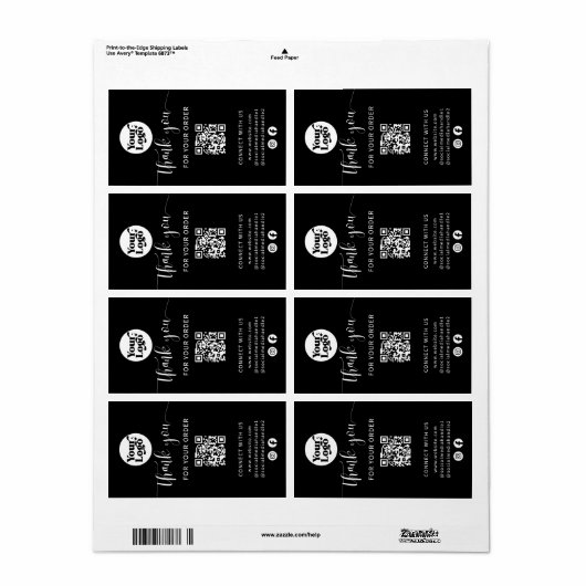Zwart Verzendpakket QR Code Logo Box Verzegellabel Etiket (Full Sheet)