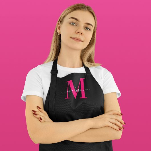 Zwart & Vet Hot Pink Monogram Initiaal Frans Schort