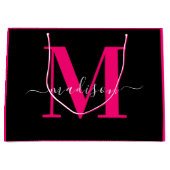 Zwart & Vet Hot Pink Monogram Initiaal Girly Groot Cadeauzakje (Voorkant)