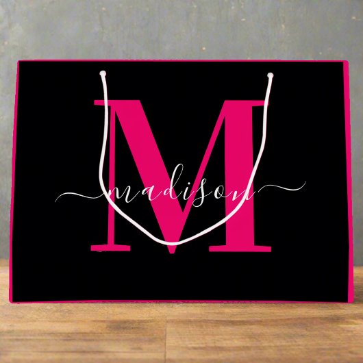 Zwart & Vet Hot Pink Monogram Initiaal Girly Groot Cadeauzakje