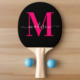 Zwart & Vet Hot Pink Monogram Initiaal Girly Tafeltennisbatje
