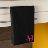 Zwart & Vet Hot Pink Monogram Initiaal Naam Famili Theedoek